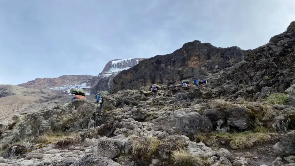 Hikers climbing Mount Kilimanjaro