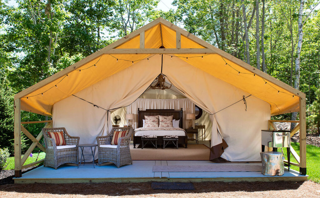 Luxury glamping tent at Sandy Pine Kennebunkport Maine