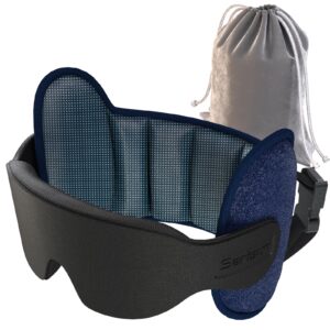 Sarisun 3D contoured blackout eye mask and compact travel pouch for long-haul flight sleep gear.