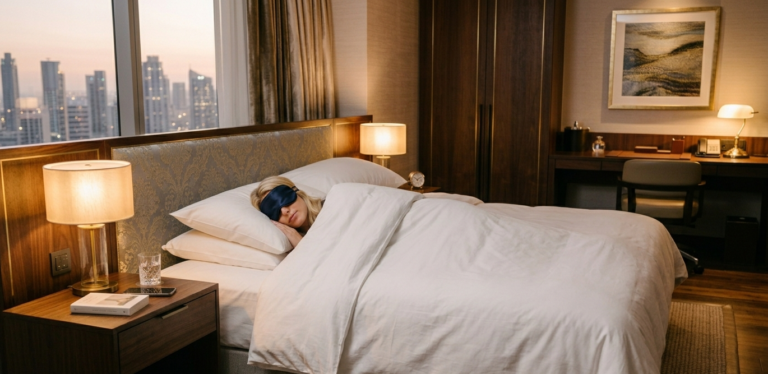 Traveler Sleeping in Hotel